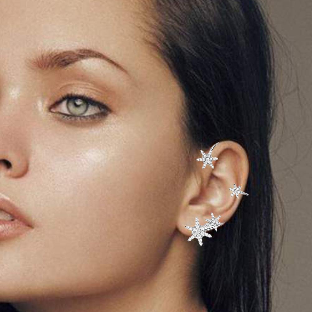 Сверкающая серьга-клипса в виде снежинки, кафф для уха для женщин и девушек, серьги-клипсы в виде снежинки без пирсинга, ювелирные украшения для вечеринки, свадьбы