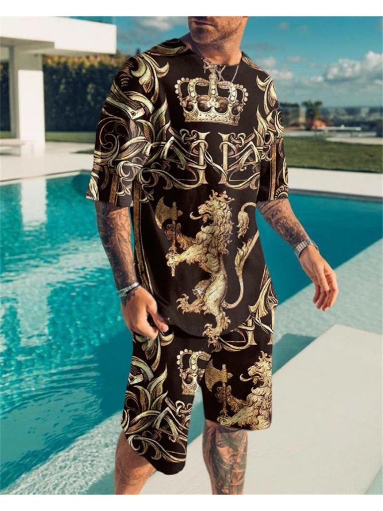 Summer Men's Tracksuit Oversized Clothes Two Pieces Set Vintage Casual Streetwear 3D Printed Beach Set Men Tshirt Shorts Outfits