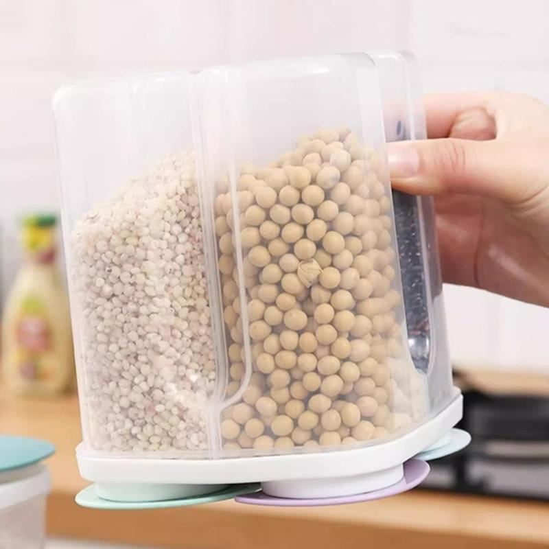 1 шт. Прозрачный контейнер для хранения четырех видов зерна и злаков, кухонные принадлежности, влагонепроницаемый, герметичный, с отделениями, банка с открывающейся крышкой