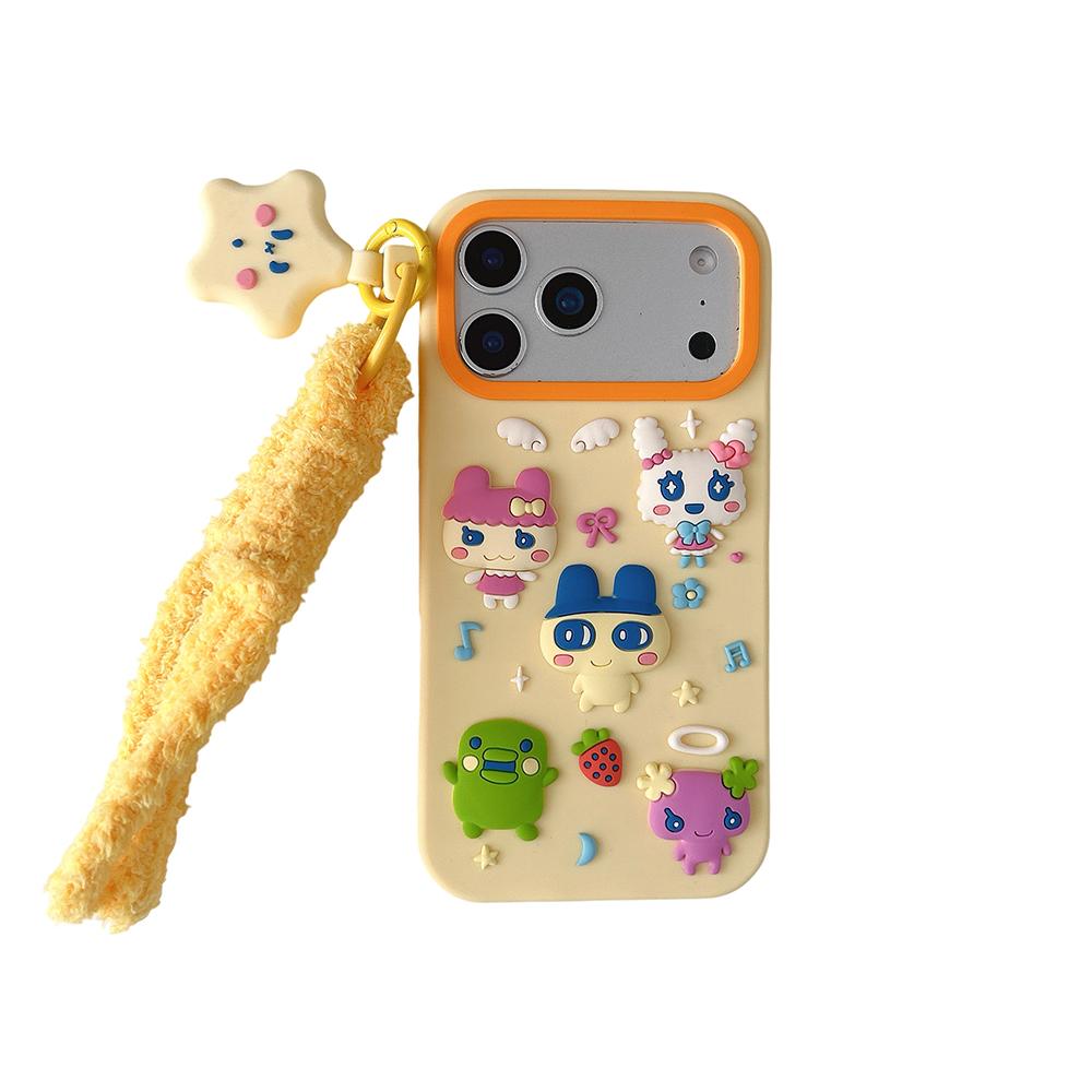 Забавный 3D Мультяшный Чехол-Ремешок Tamagotchi Для iPhone 12 13 14 15 16 Plus 17 Pro Max Мягкий Силиконовый Ударопрочный Задний Чехол