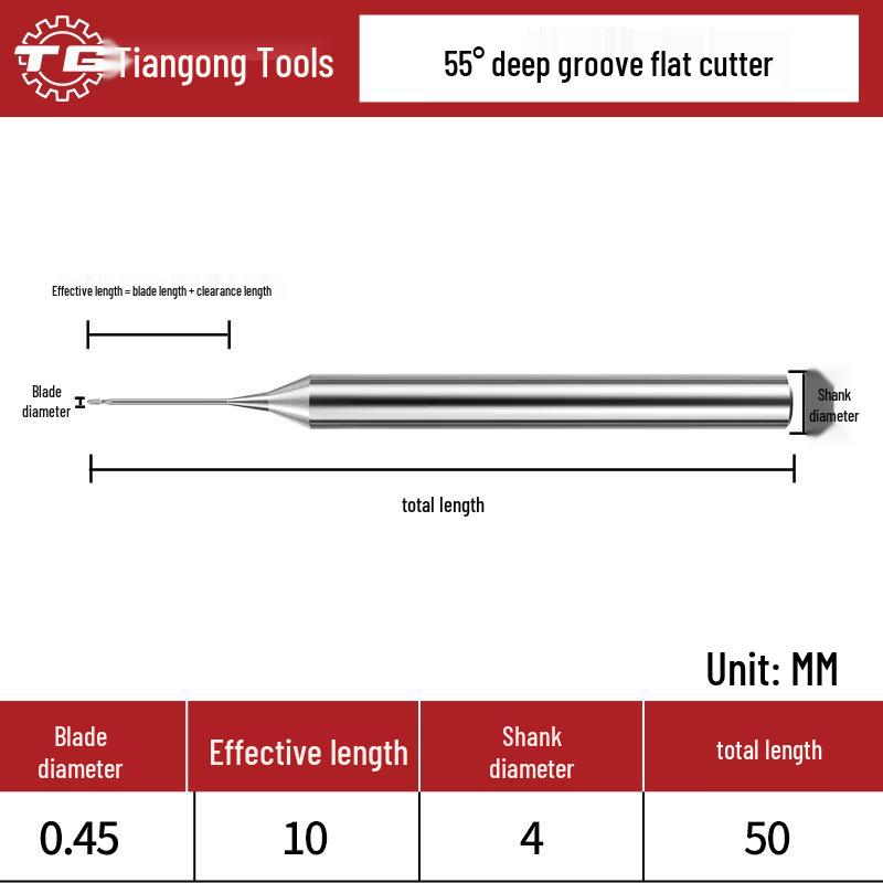Tiangong Вольфрамовая сталь R0.5 Концевая фреза со сферическим концом 0.75 Сплавная шейка, 2 режущие кромки, 55° с покрытием, Удлиненная для глубоких пазов 1, 1.25