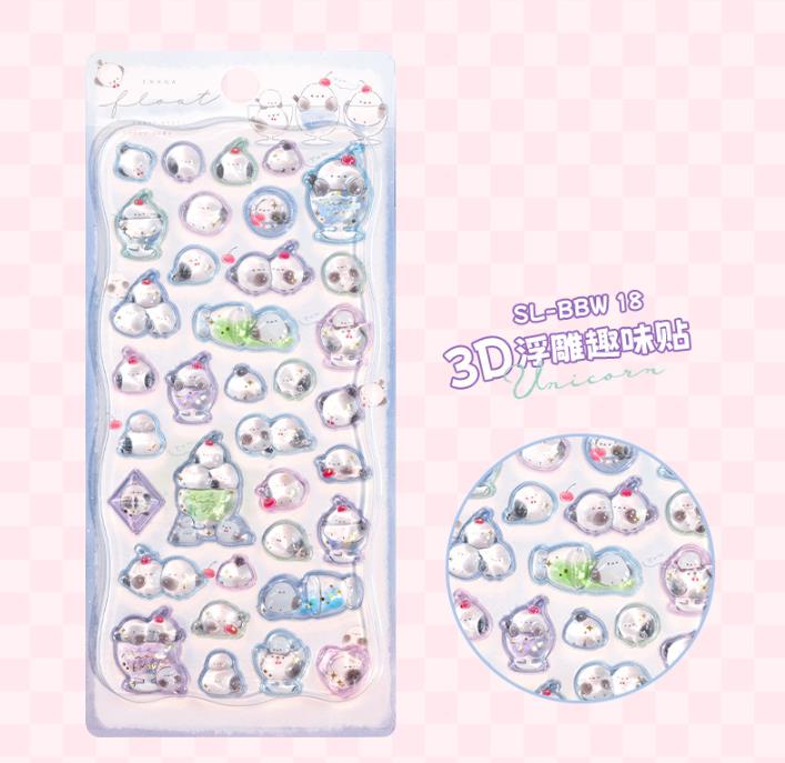 3D Crystal Gem Japanese Cartoon Stickers - Relief Decals Perfect for Kids Girls Reward Gift & Phone Case Kawaii Decor