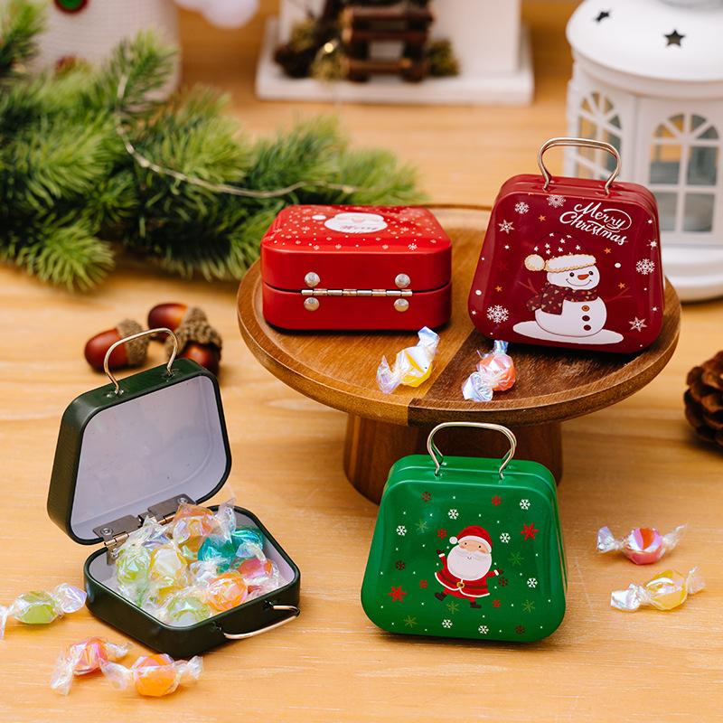 Christmas Tin Gift Box Metal Candy Box Square Candy Storage Containers for Holiday Xmas Supplies Happy New Year