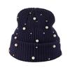 Simulated Pearl Knitted Beanie Hat Brimless Style Pullover Hat Winter Knit Hat  Cold Weather Wear