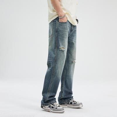 Новые весенне-летние рваные американские джинсы прямого кроя микро-клеш