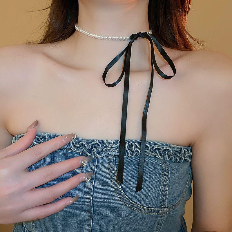 Korean temperament love butterfly pearl fringed necklace fashion collarbone chain versatile item decoration