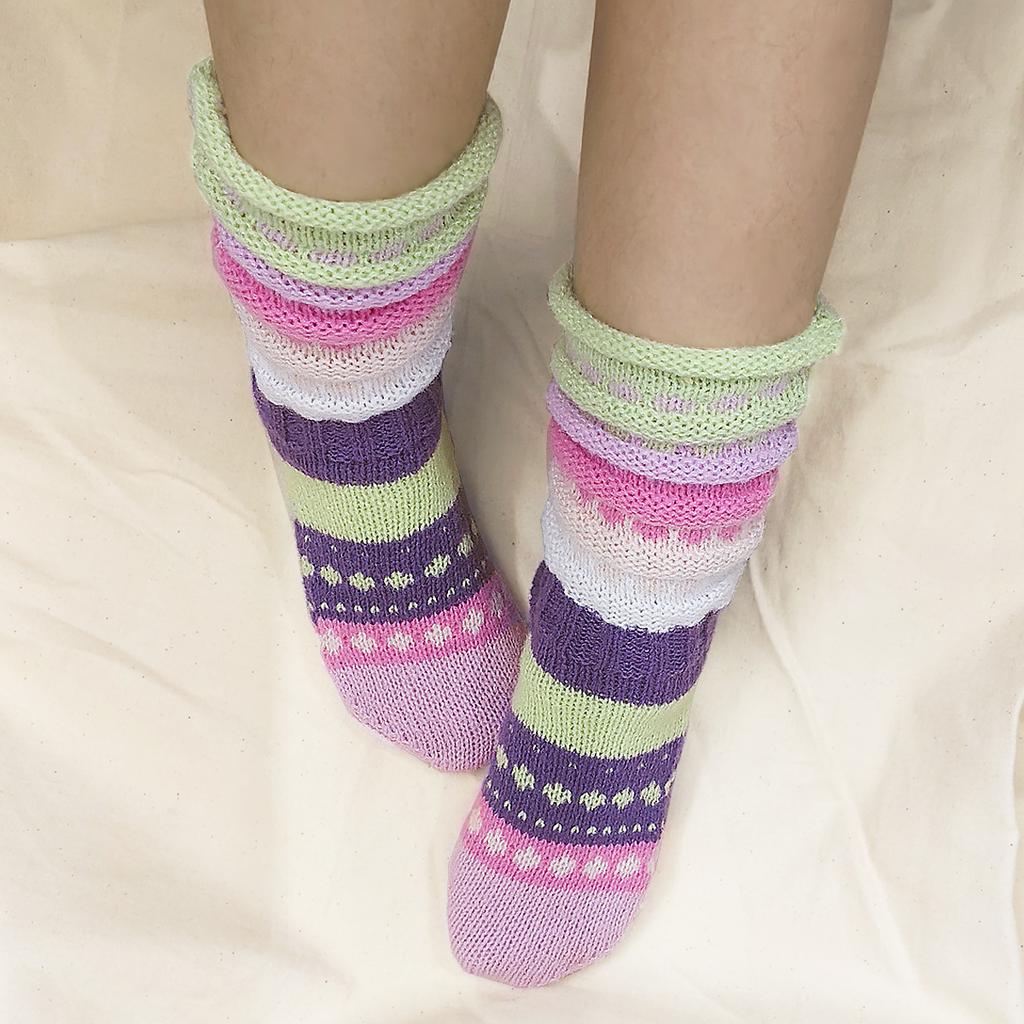 Autumn and Winter Colorful Patchwork Knitted Floor Socks, Warm Fashionable Comfortable Breathable Mid-calf Socks, Women's Socks with Stockings