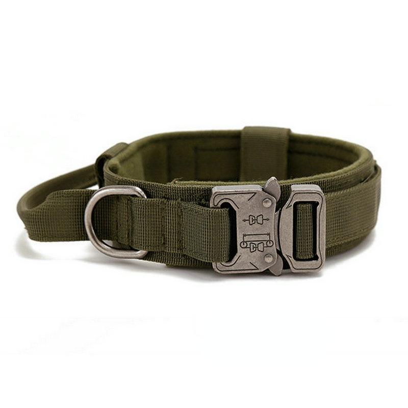 Military Tactical Dog Collar Zinc Alloy Buckle Reinforced Hook Loop Duarable Handle for Training German Shepard K9 Large