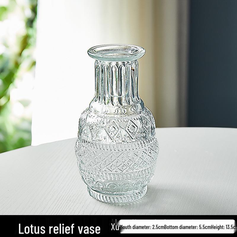 Европейская ваза из рельефного стекла в стиле легкой роскоши для гостиной, для цветочных композиций - Прозрачный гидропонный орнамент