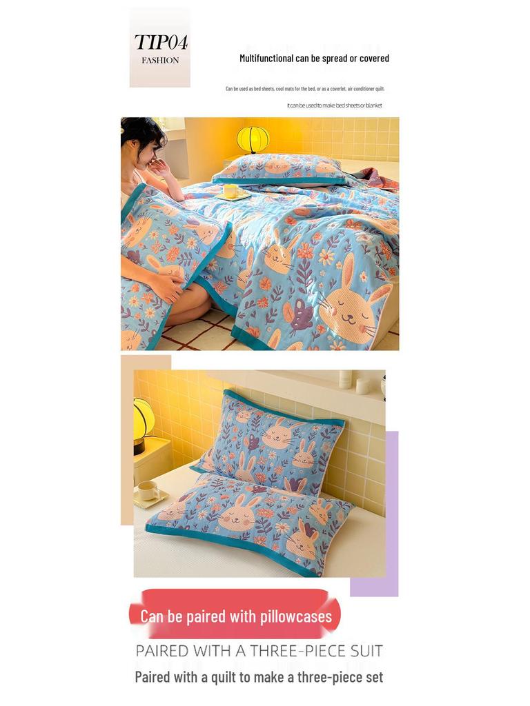 Трехслойное хлопковое марлевое одеяло - Универсальное для использования во время дневного сна в офисе, на диване, под кондиционером и в качестве летнего одеяла