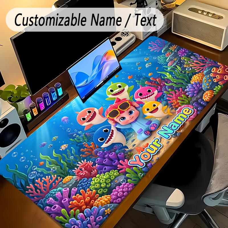 Large Mouse PadBaby Shark Custom Name Text Personalized Desk Mat Non Slip Gaming Pad