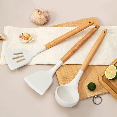 3 шт., силиконовая лопатка с деревянной ручкой, кухонная утварь, набор силиконовых лопаток, кухонная ложка, набор кухонных принадлежностей, лопата
