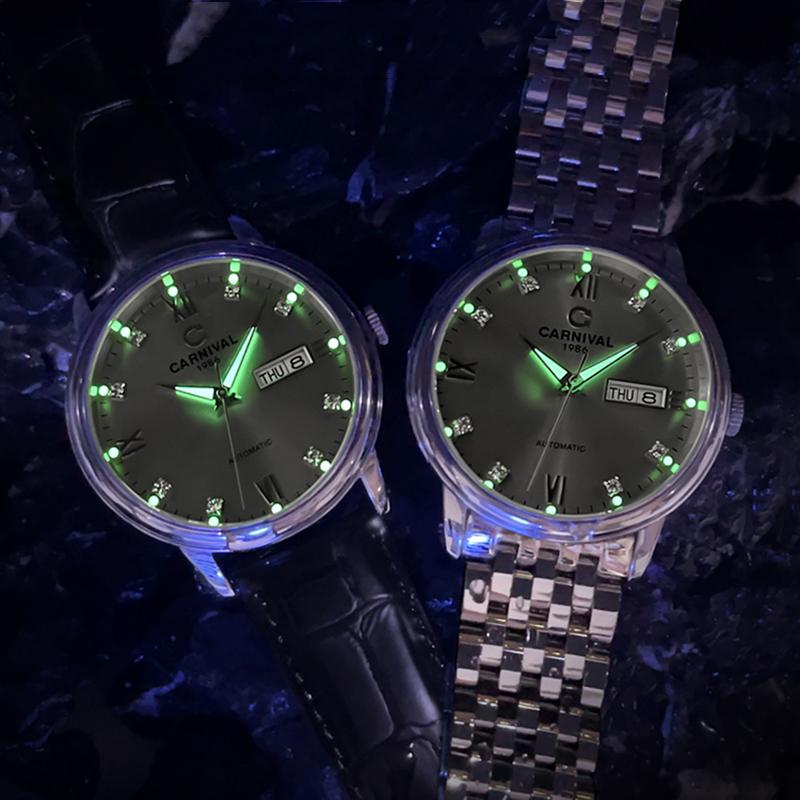CARNIVAL Automatic Mechanical Watch for Men Original Classic Elegant Men Waterproof Wristwatches Digital Week Date Display Clock