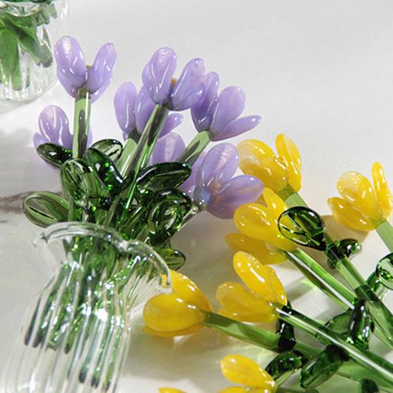 Glass Flower Bouquet with Vase Hand-Blown Mini Flower Decoration Home Living Room Handmade Simulation Floral Ornament with