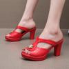 8см Маленький размер 32-43 Элегантные лакированные шлепанцы Обувь на платформе 2025 Лето Блочный высокий каблук Слайды для офиса Модель Вечеринка