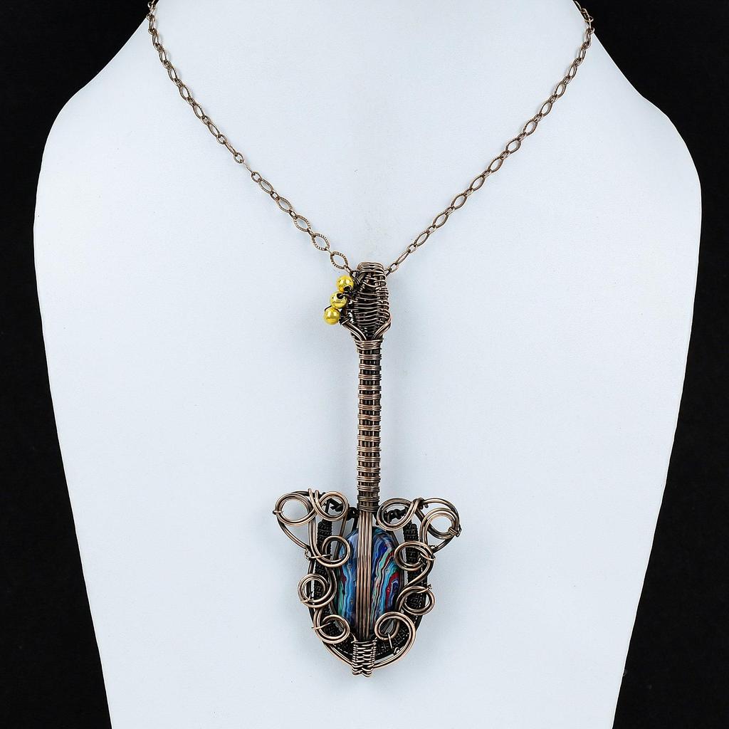 Радужный кулон из кальцинированного кремния, медная проволока, обернутая ювелирными изделиями, кулон с драгоценным камнем, проволока, кулон для гитары, медный кулон для подарка, ювелирные изделия ручной работы