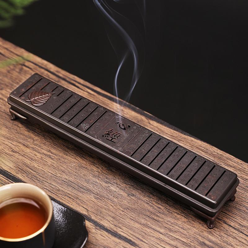 Y Zen Alloy Incense Burner Line Incense Sticks Holder Big Size Prajna Paramita Heart Sutra Metal Censer Sandalwood Incense Base