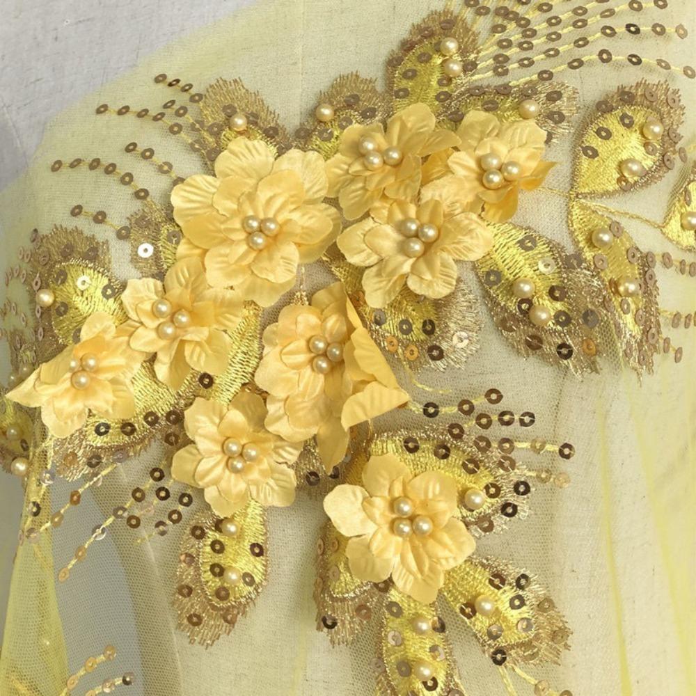 Bead Phoenix Tail Flower Flower Mesh 3D Embroidery Patches New Clothing Sew Patches Clothes