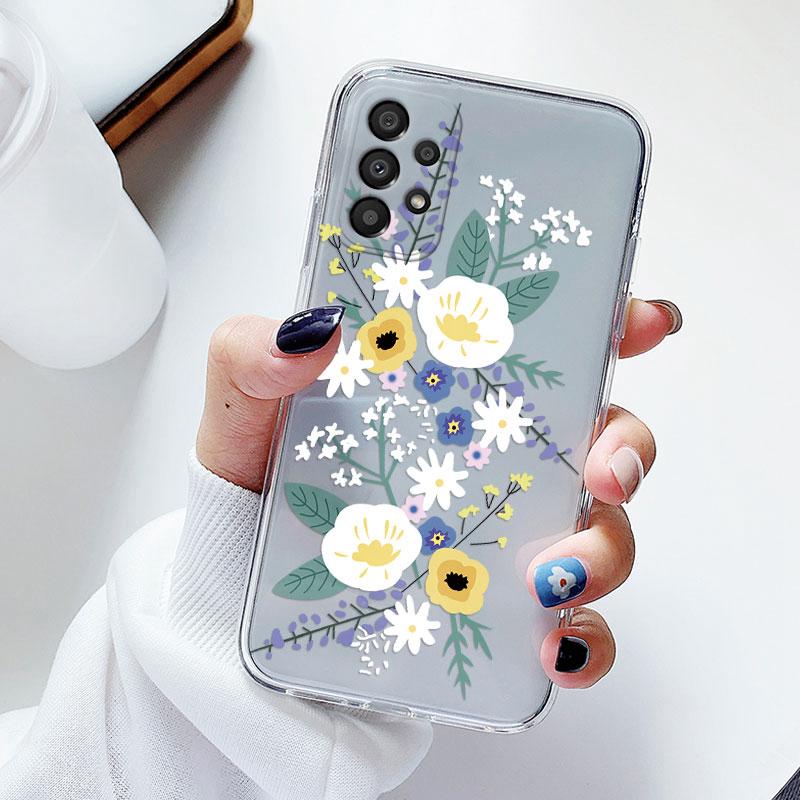 Чехол для телефона Samsung A53 5G A33 Цветочный силиконовый чехол для Samsung Galaxy A73 Fundas Coque Прозрачный мягкий Capas Цветочный ТПУ
