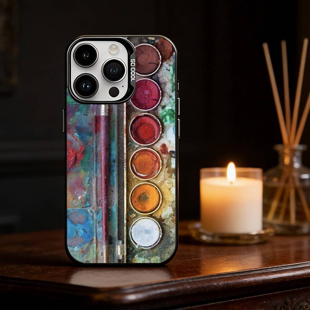 Watercolors Set Paint Palette Phone Case For iPhone 17 16 15 14 13 12 11 Pro Max Plus Silver Matte Black Cover