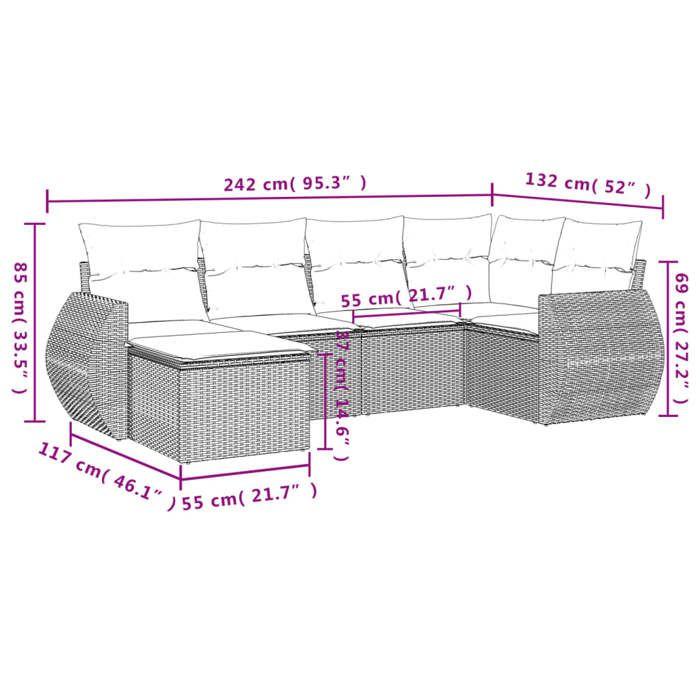 VidaXL Salon de Jardin avec Coussins 6 pcs, Canapés de Terrasse, Ensemble de Meubles de Patio, Mobilier d'Extérieur, Beige 3253995