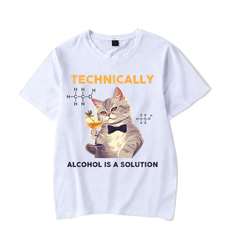 Technically Alcohol Is A Solution Graphic Tshirt Funny Cat Drinking Beer Tshirt Fashion Harajuku T-shirt Women Men Tops