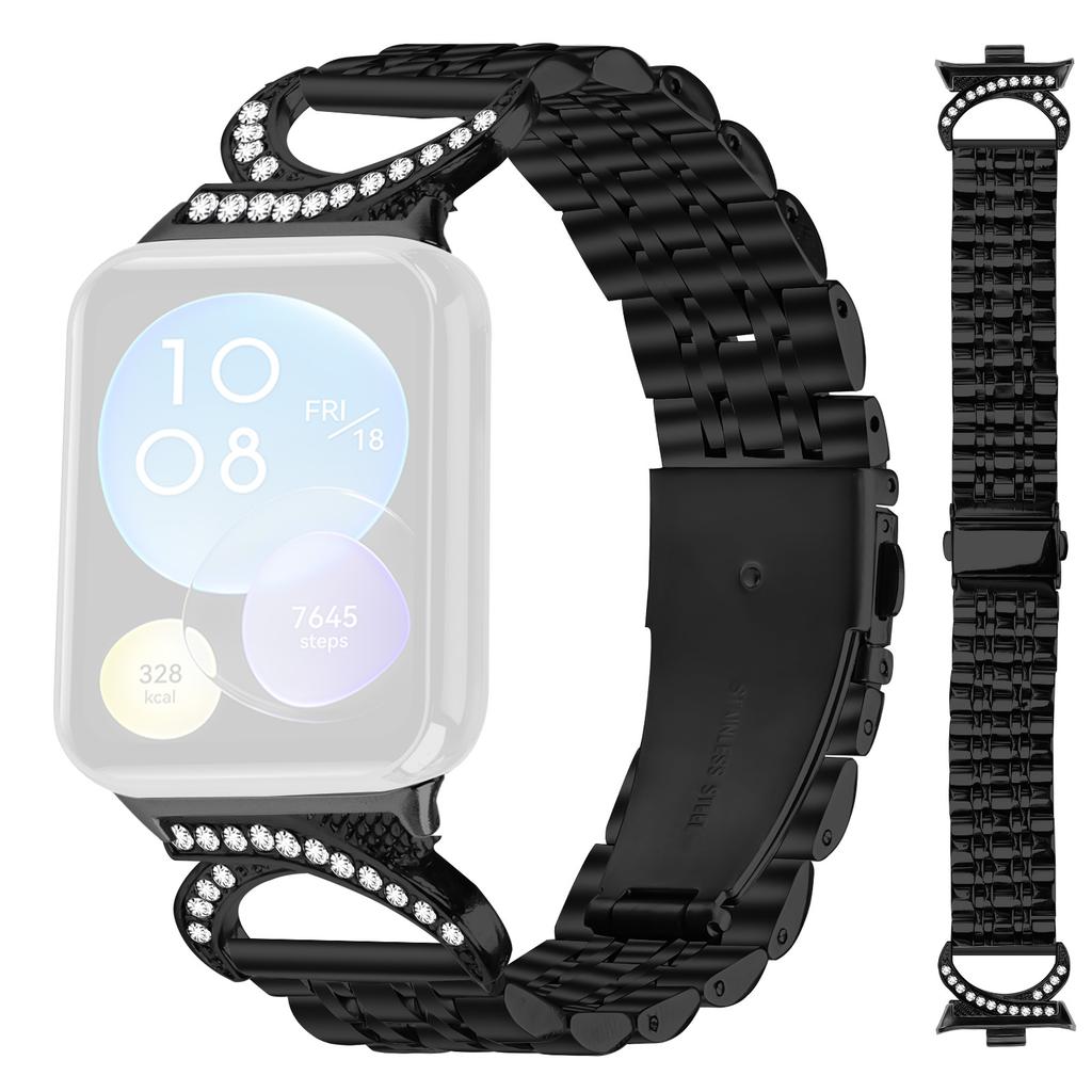 For Xiaomi Smart Band 9 Pro/8 Pro Strap Seven Bead Stainless Steel Watch Band with Rhinestone Ox Horn Style Connector