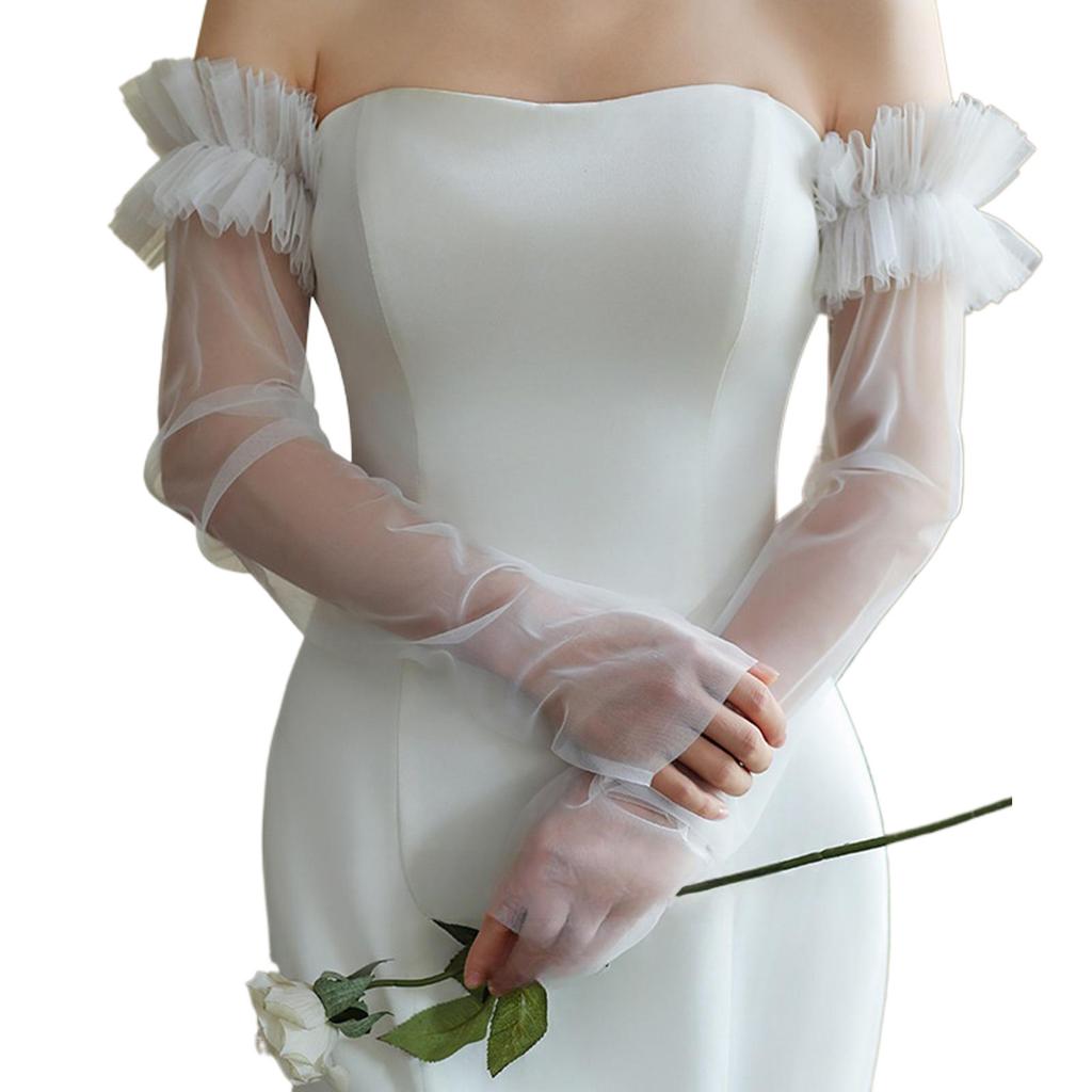 Long Sheer Gloves with Embroidery Flower Bridal Gloves for Special Occasion Wedding Bride Gloves Party Accessories