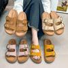 Матовые повседневные сандалии женские 2025 лето новая коллекция ретро пробковая подошва толстая подошва ремешок с пряжкой не устают ноги шлепанцы