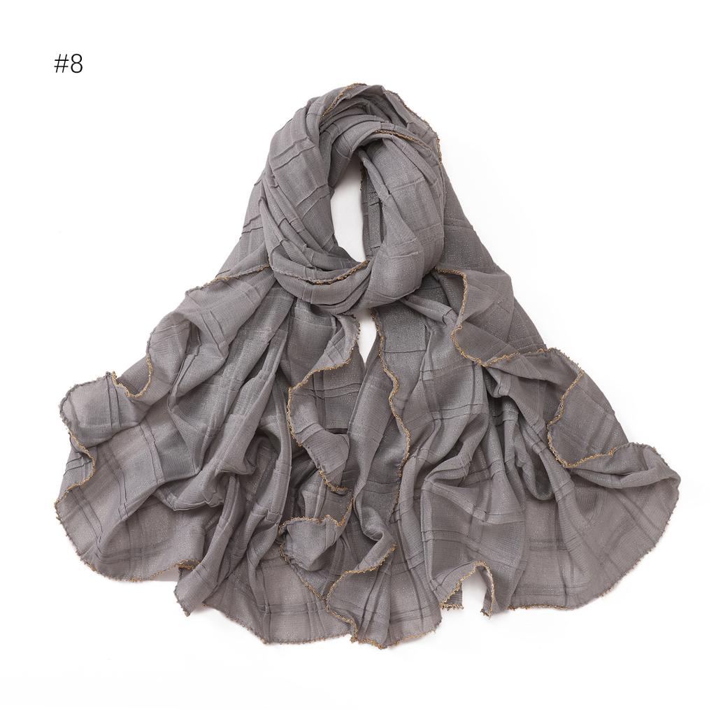 Good Quality Luxury Silver Thread Crepe Plaid Shawl Scarf Polyester Gilt Shiny Headscarf Head Covering Women Hijab