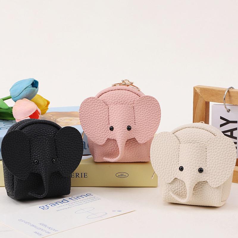 Кожа PU Мини-кошелек для монет в виде слоненка Женская сумка Подвеска Креативный держатель для карт Хранение Помады Конверт Застежка-молния Мешок для денег