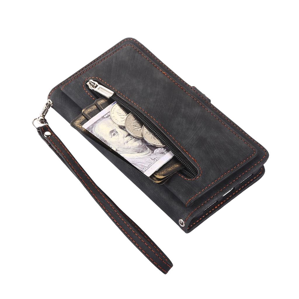 Phone Case For Xiaomi Redmi Note 14 Pro 5G/Note 14 Pro+ 5G/Poco X7 5G ,Zipper Pocket 9 Card Slots PU Leather Cover with Wrist Strap