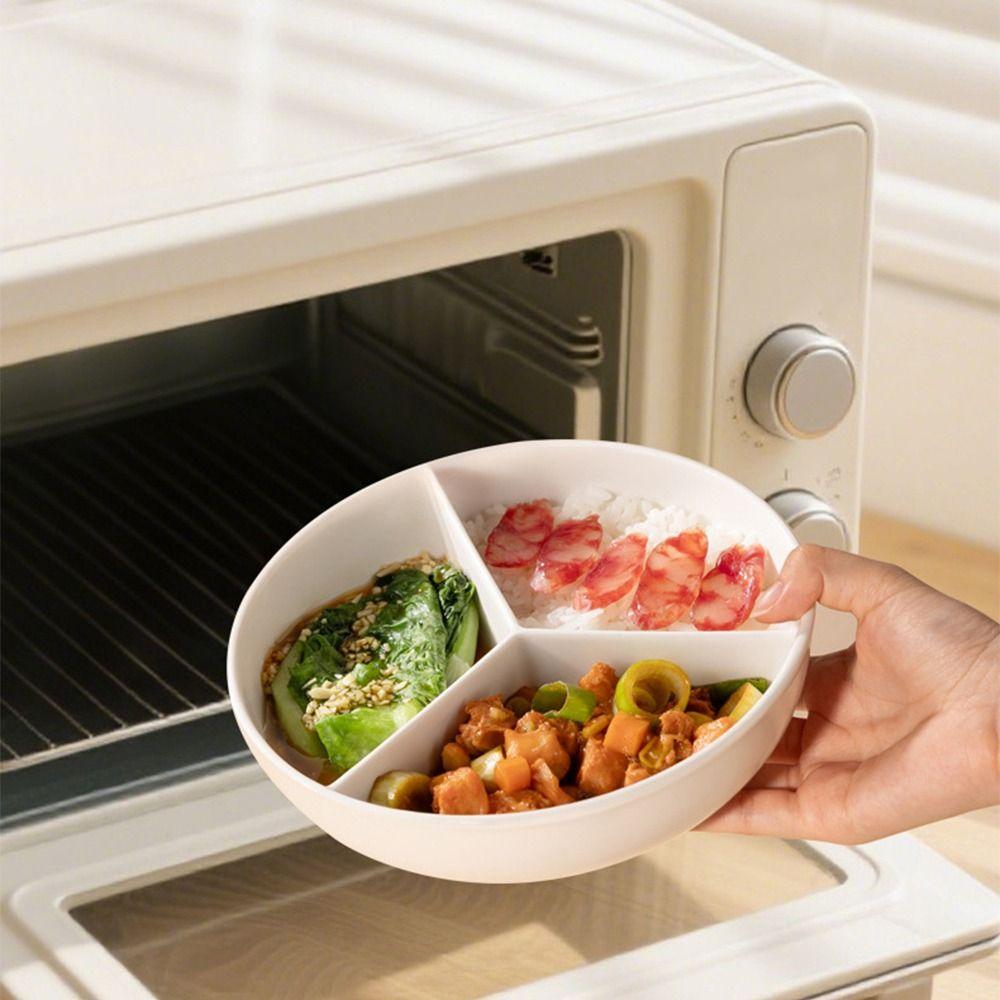 3 Compartments Grid-shaped Dinner Plate White Snack Serving Platter Rice Cooker