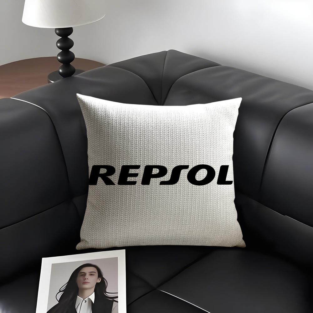 RRepsol Logo Cushion Cover Natural Linen Organic Fabric DoubleSided Printing Sofa Home Decor Gift Pillow Case