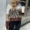 Винтажная мода элегантный повседневный осенне-зимний женский свитер с длинными рукавами и леопардовым принтом Color Collision