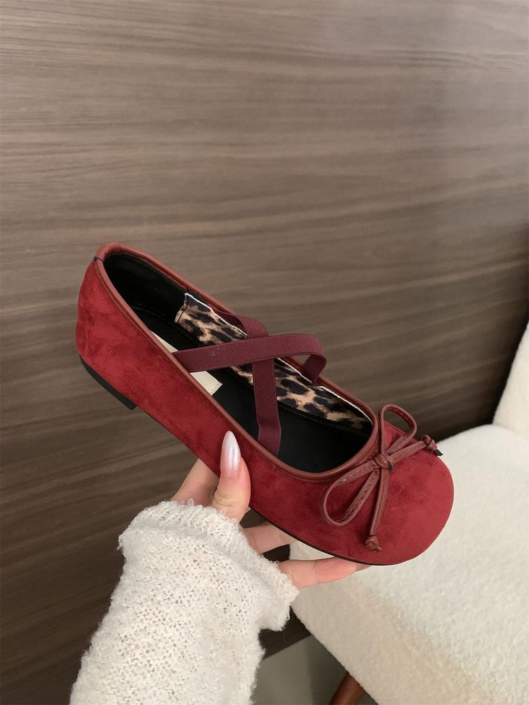 IPPEUM Burgundy Ballet Flats Shoes Women Buckle Round Toe Mary Jane Shoes Ballerinas Zapatos Mujer