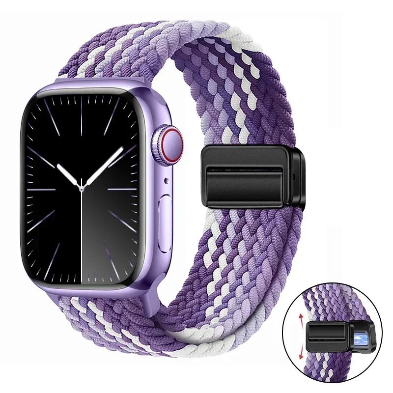 Магнитный плетеный ремешок-петля для Apple Watch 45мм 41мм 44мм 42мм 46мм Ultra 3 49мм Нейлоновый браслет iWatch 11 10 9 8 7 6 5 SE