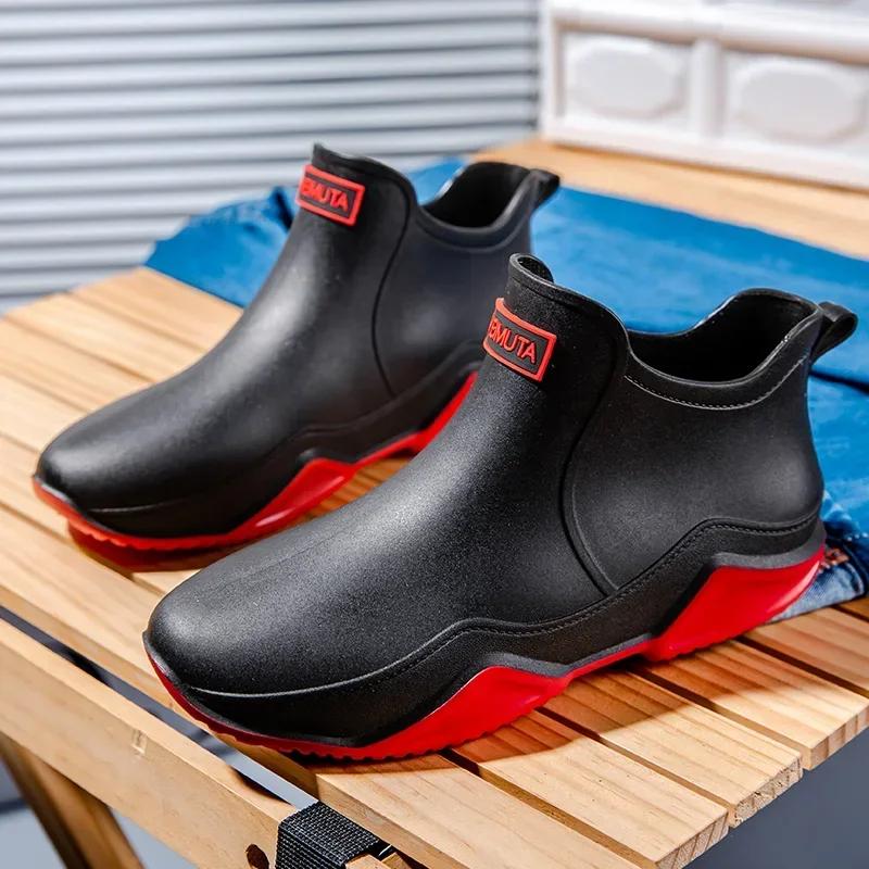 Fashion Fashion Low Top Couple's Rain Boots Men's Non-slip Chef and Work Shoe Car Wash Shoes Wear-resistant Velvet Plus Warm Water Boot