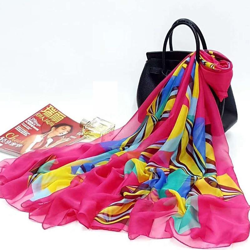 Spring/Summer New Women'S Silk Scarf 125 * 195cm Simulated Silk Twill Square Scarf Fashion Printed Large Square Scarf Professional Scarf