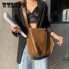 Women Vintage Single Shoulder Bag Large Capacity Casual Bag Solid Color Simple Versatile Soft PU Bag for Lady