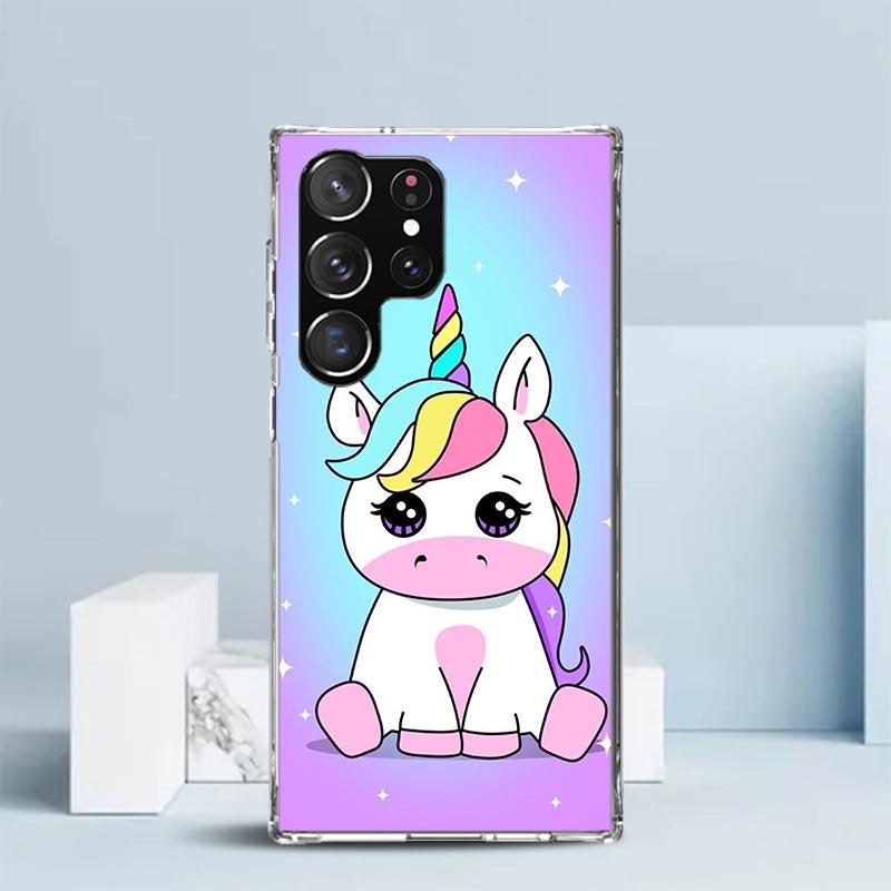 Pink Unicorn Rainbow Phone Case For Samsung Galaxy S24 S25 Edge S26 Ultra S22 S23 Plus S21 + S20 FE Soft TPU Back Cover Galaxy S
