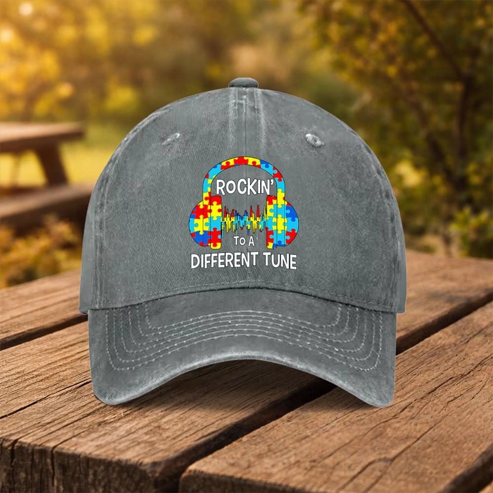 Кепка для бейсбола с надписью "Rockin Different Tune Autism Awareness", из стираного хлопка, регулируемая, для улицы, от солнца