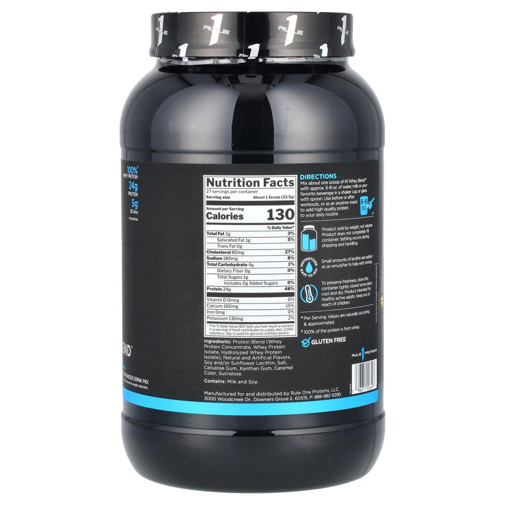 Rule One Proteins, Whey Blend, Protein Powder Drink Mix, Light Salted Caramel, 1.99 lb (905 g)