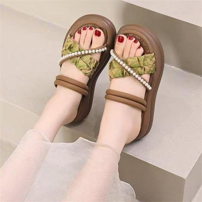 Национальный стиль тапочки двойного ношения женские 2025 новые летние толстоподошвенные нескользящие сандалии для улицы мягкая подошва с юбками римские сандалии