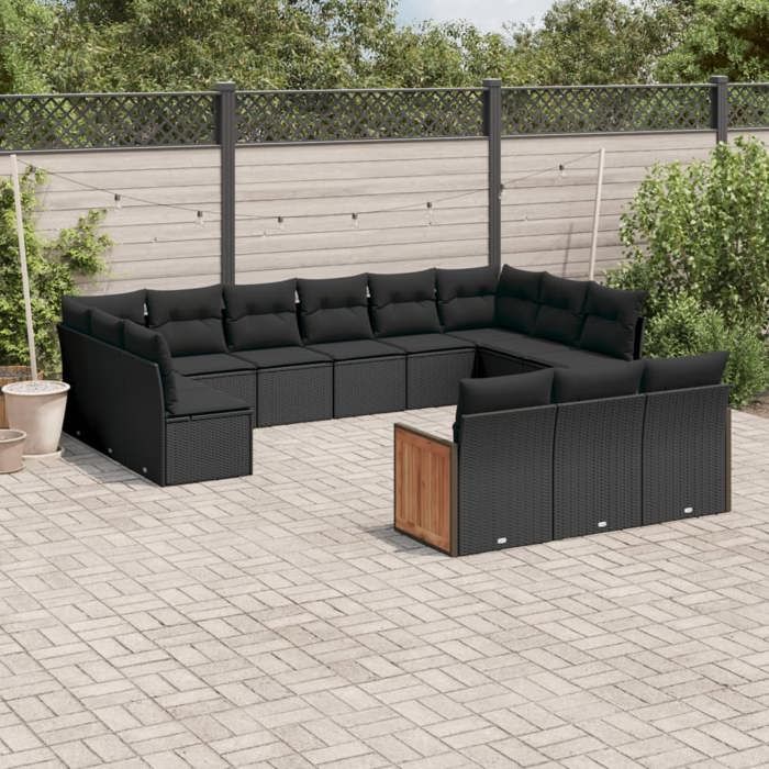 VidaXL Salon de Jardin avec Coussins 13 pcs, Canapés de Patio, Ensemble de Meubles, Mobilier de Terrasse Extérieur, Noir 3260557