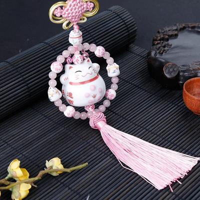 Автомобильный кулон, милая керамика, украшение Lucky Cat, подвесные украшения, автомобильное интерьерное зеркало заднего вида, подвеска на удачу, отделка