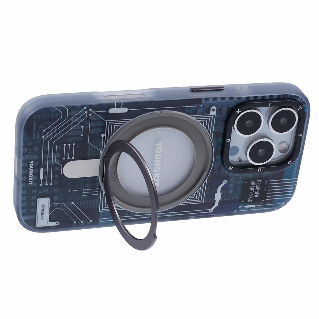 YOUNGKIT Technology Series for iPhone 16 Pro Max Case Magnetic Kickstand IMD PC+TPU Phone Cover