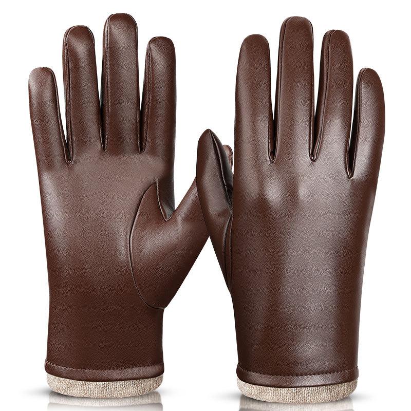 Women's Winter Warm Gloves Plus Velvet Cold Proof Korean Style Fashionable Driving and Riding Pu Leather Gloves Gift Box