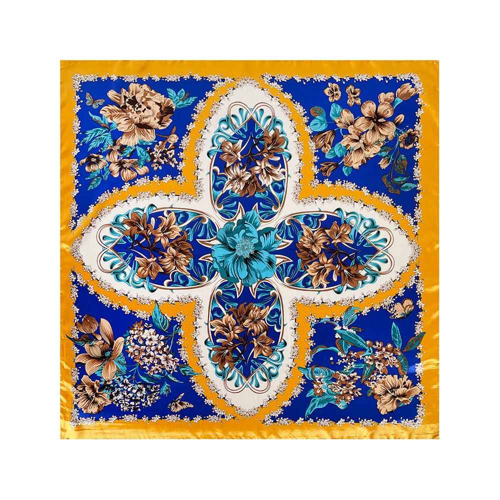Classic cashew-patterned silk scarf for women, shawl, faux silk headscarf, 90cm square scarf