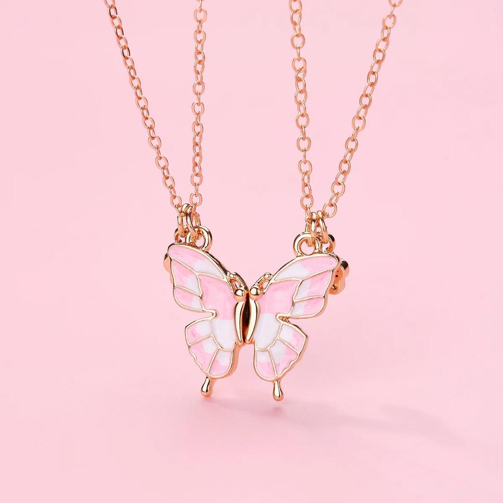2 Pcs Hot Selling Butterfly Necklace Fashion BFF Friend Necklace Set Exquisite Alloy Magnet Necklace Jewelry Personalized Gift